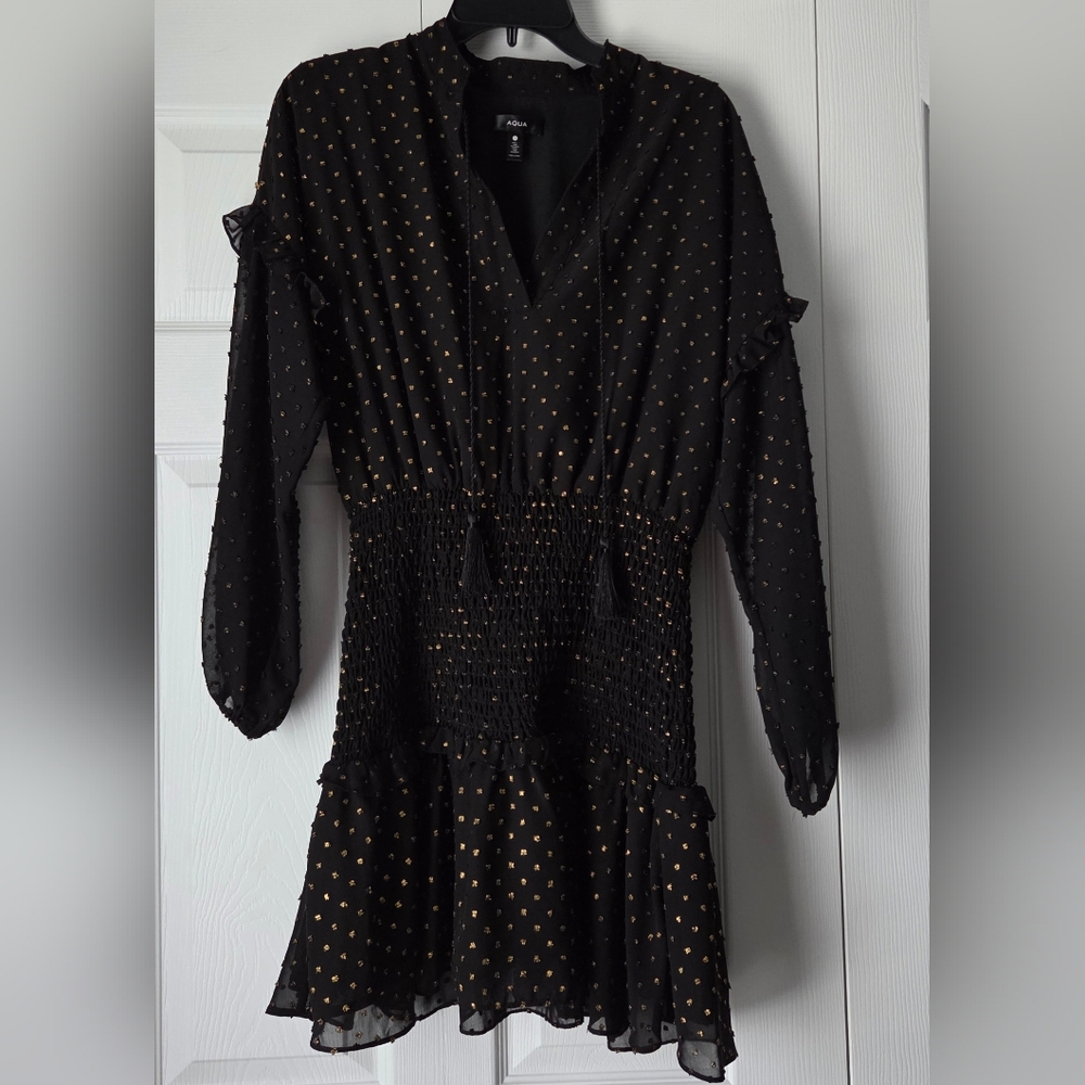 Aqua Black Dress with Gold Dots size S - Picture 3 of 10